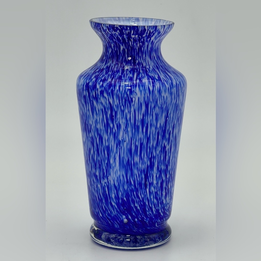 Blue White Speckled Stretched Glass Vase | home decor | small blue vase